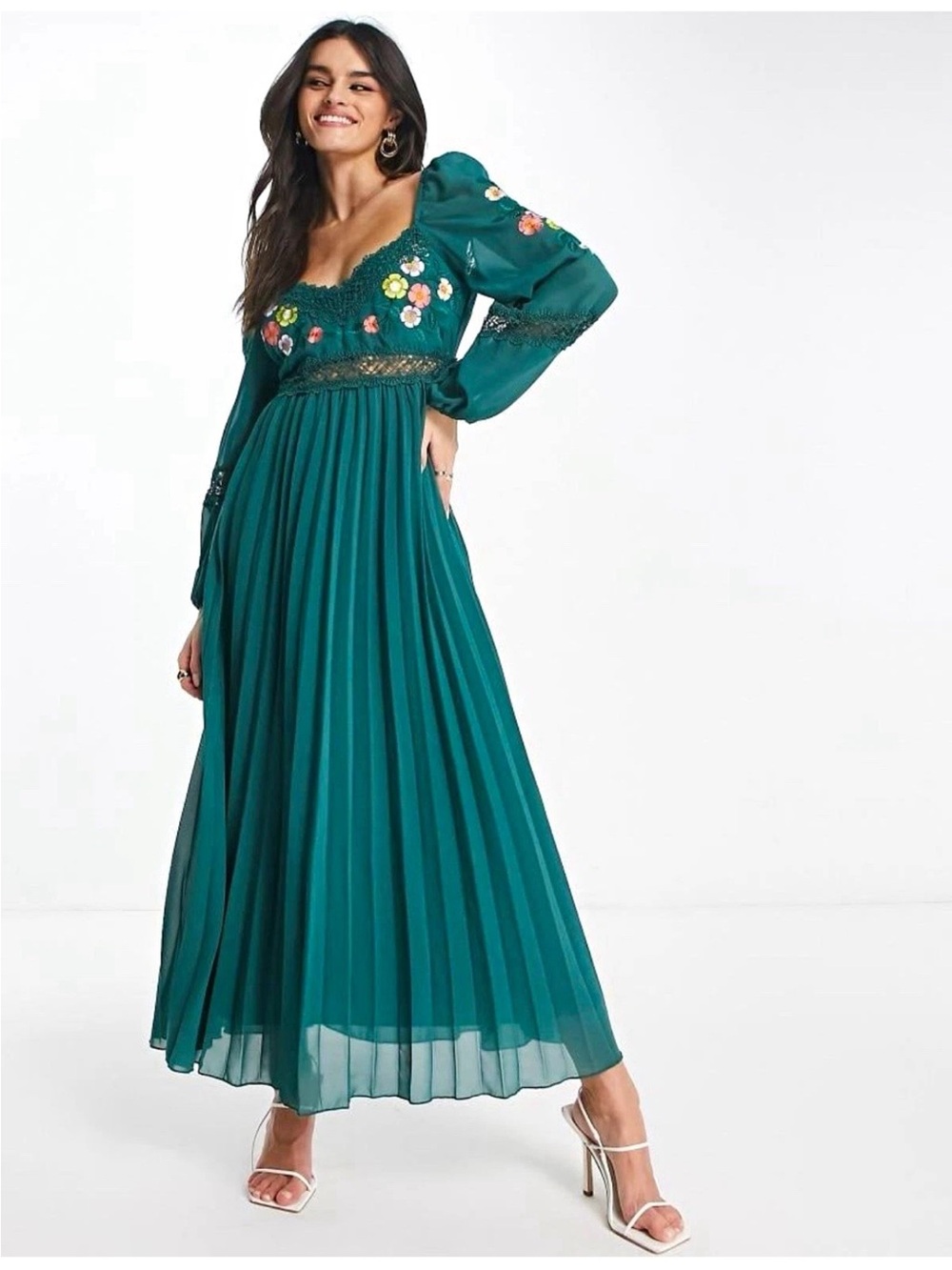 ASOS Teal Maxi Dress with Floral Embroidery